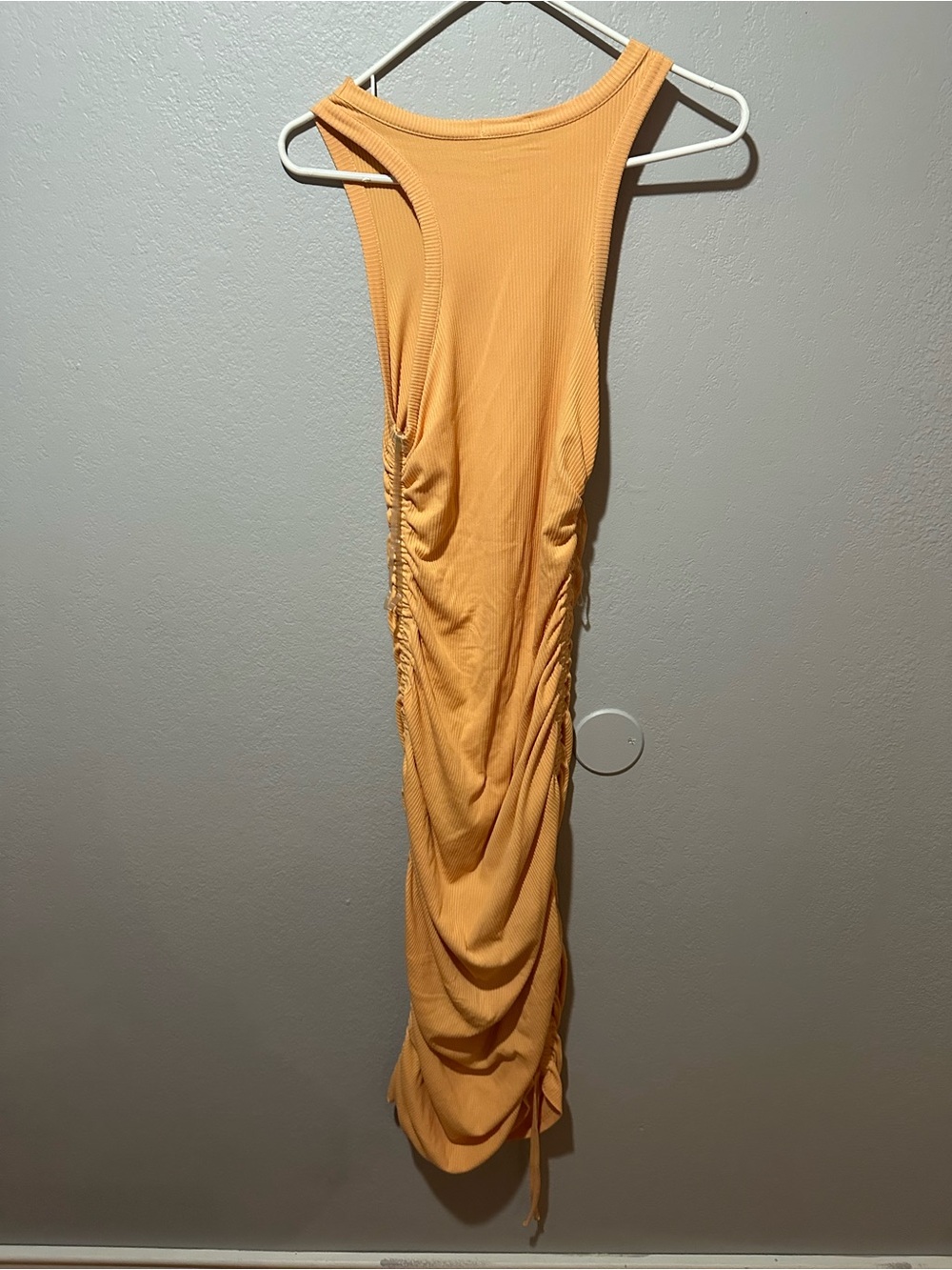 Sleeveless Ruched Midi Dress in Mustard Yellow